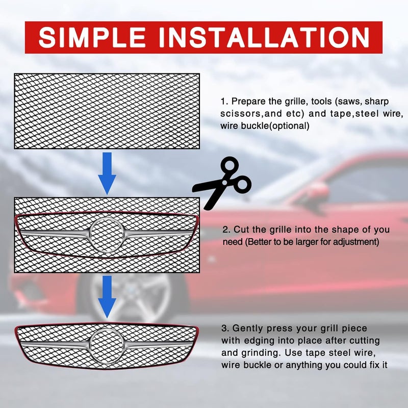 AICARS 40''×13‘’ Car Grill Mesh Metal Mesh 101x33cm Black Painted Aluminum Alloy Expanded Metal Sheet with Rhombic Hole Insert Bumper - Image 3
